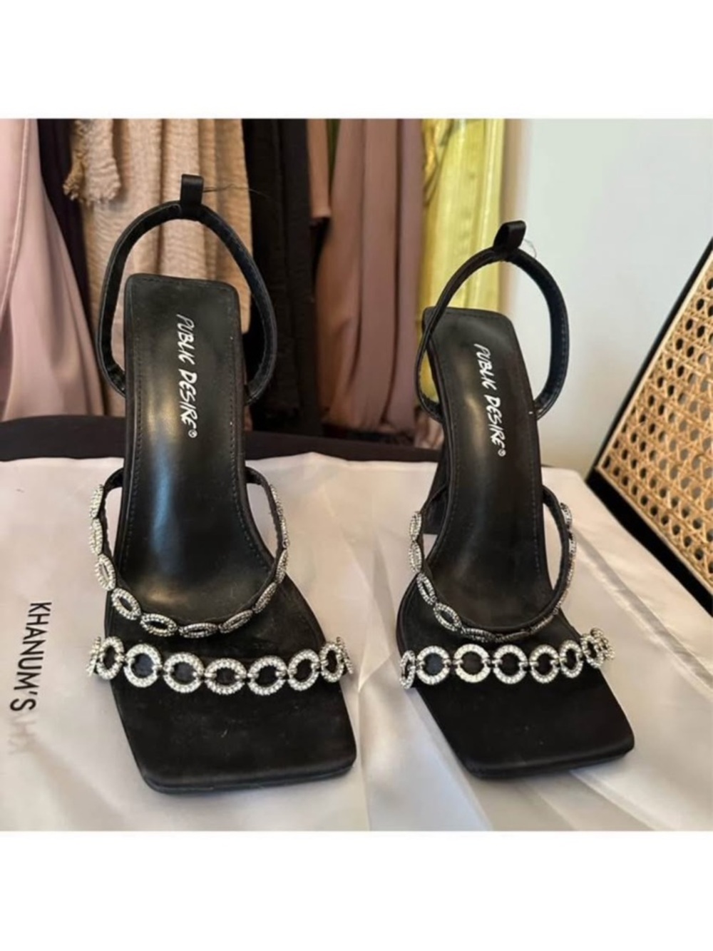 Black Beaded Slingback Heels by Public Desire